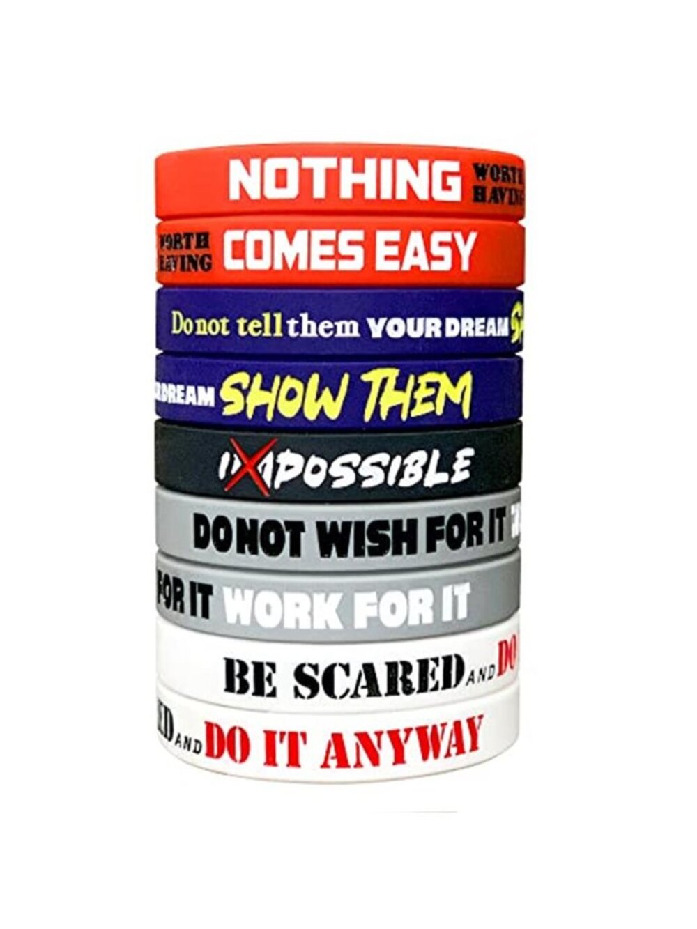 Silicone Motivational Wristbands 12 Pack Inspirational Quote Rubber Bracelets